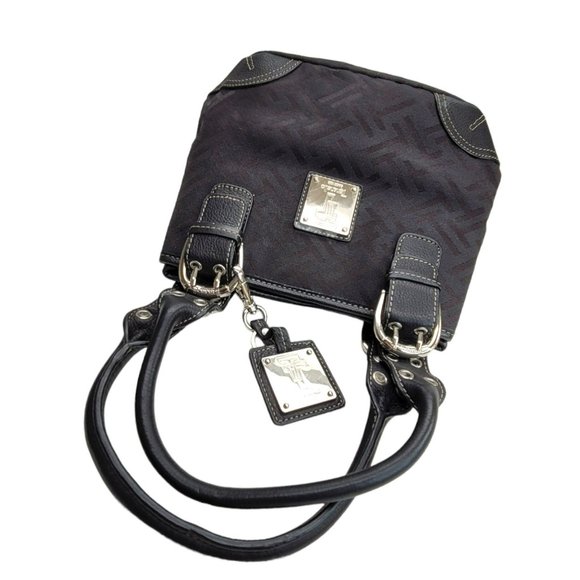 Tignanello Logo Black Purse Handbag Shoulder Bag Silver Hardware PD038 - Picture 8 of 16